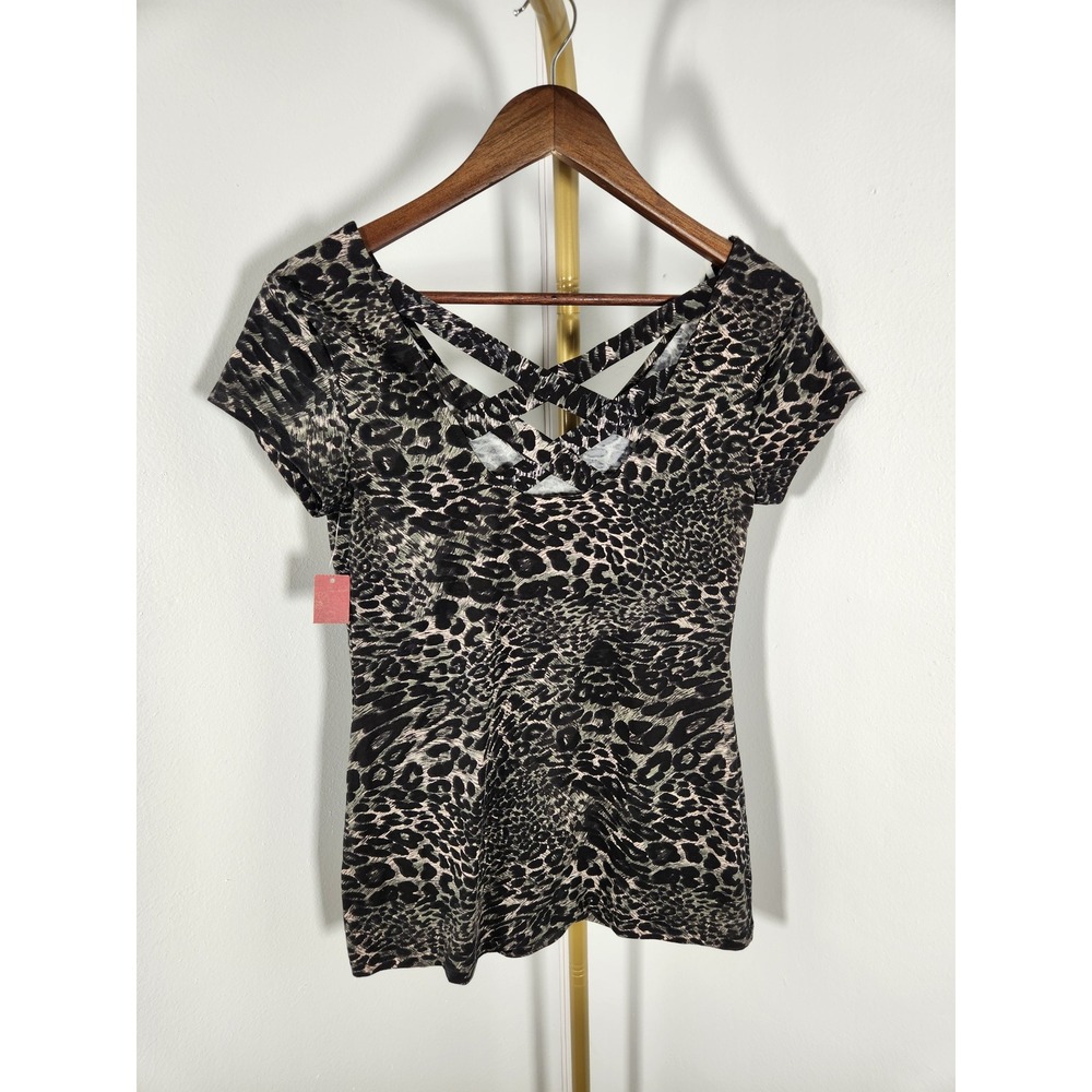 NWT No Boundaries Criss Cross Bodycon Animal Print Top‎ Size Large 11013